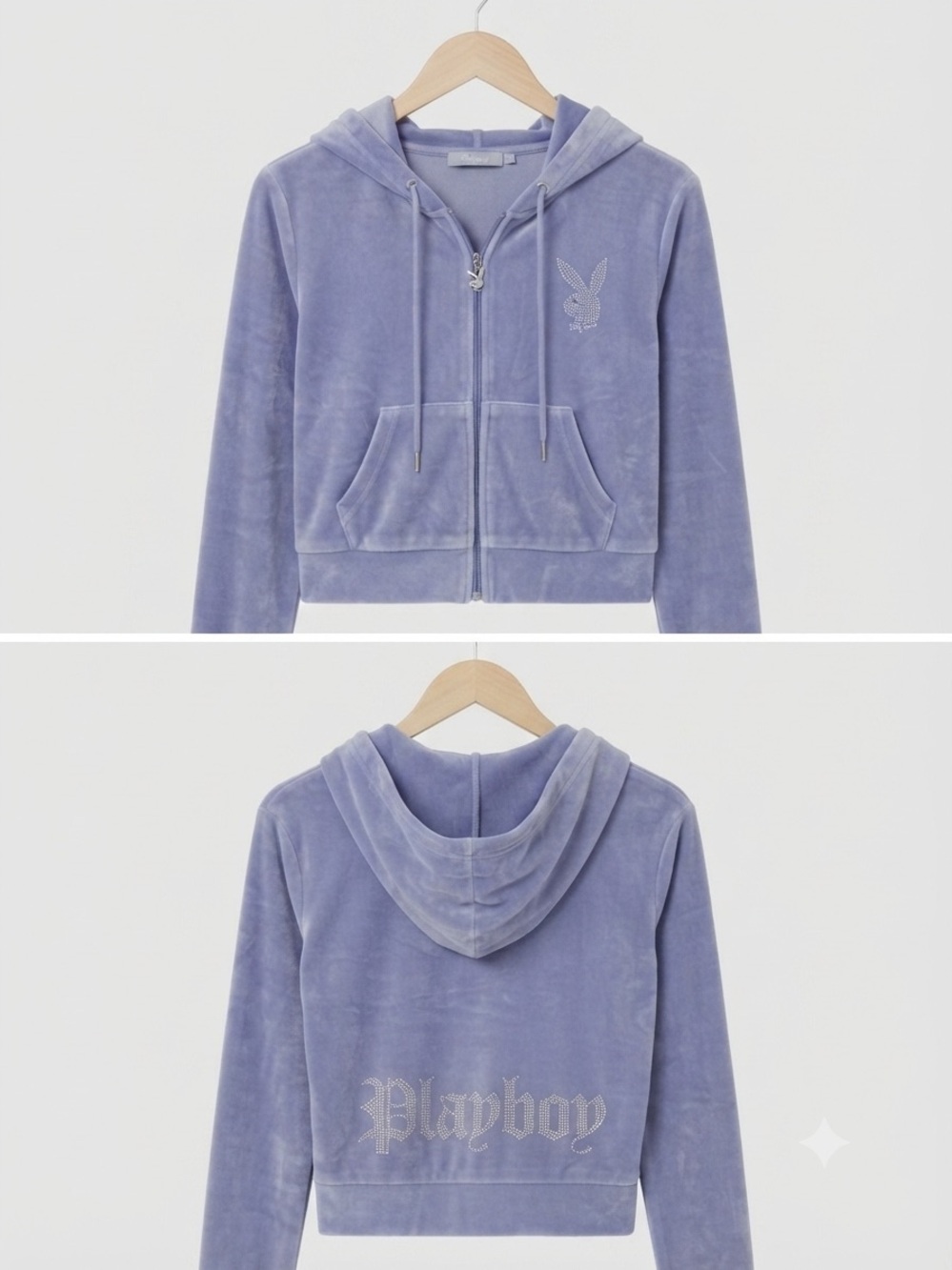 PLAYBOY Y2K  street style Lavender Velour Zip Hoodie
